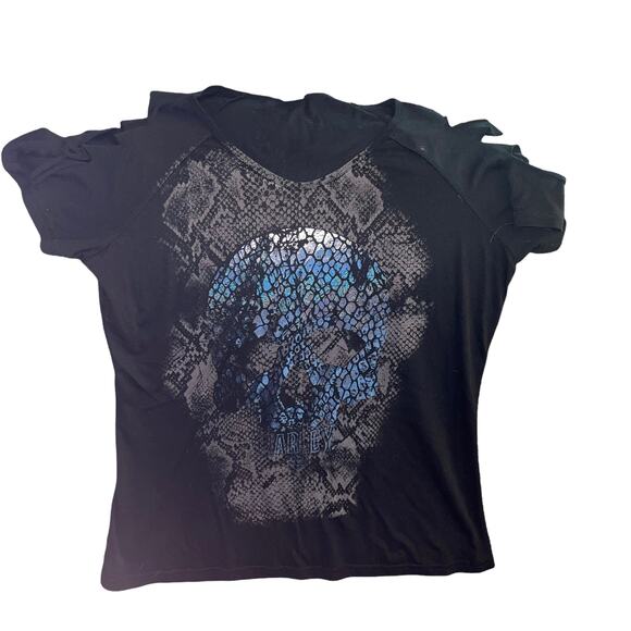 2020 Harley Davidson Womans XL Black T-shirt Skull Graphic Biker Motorcycle NH - Picture 1 of 4